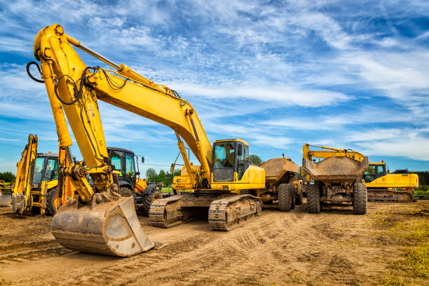 Road construction machinery on the construction of highway S6, Koszalin, Poland